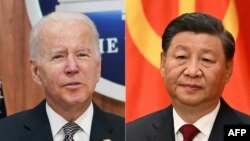 دائیں سے بائیں ، چین کے صدر شی اور امریکہ کے صدر بائیڈن 